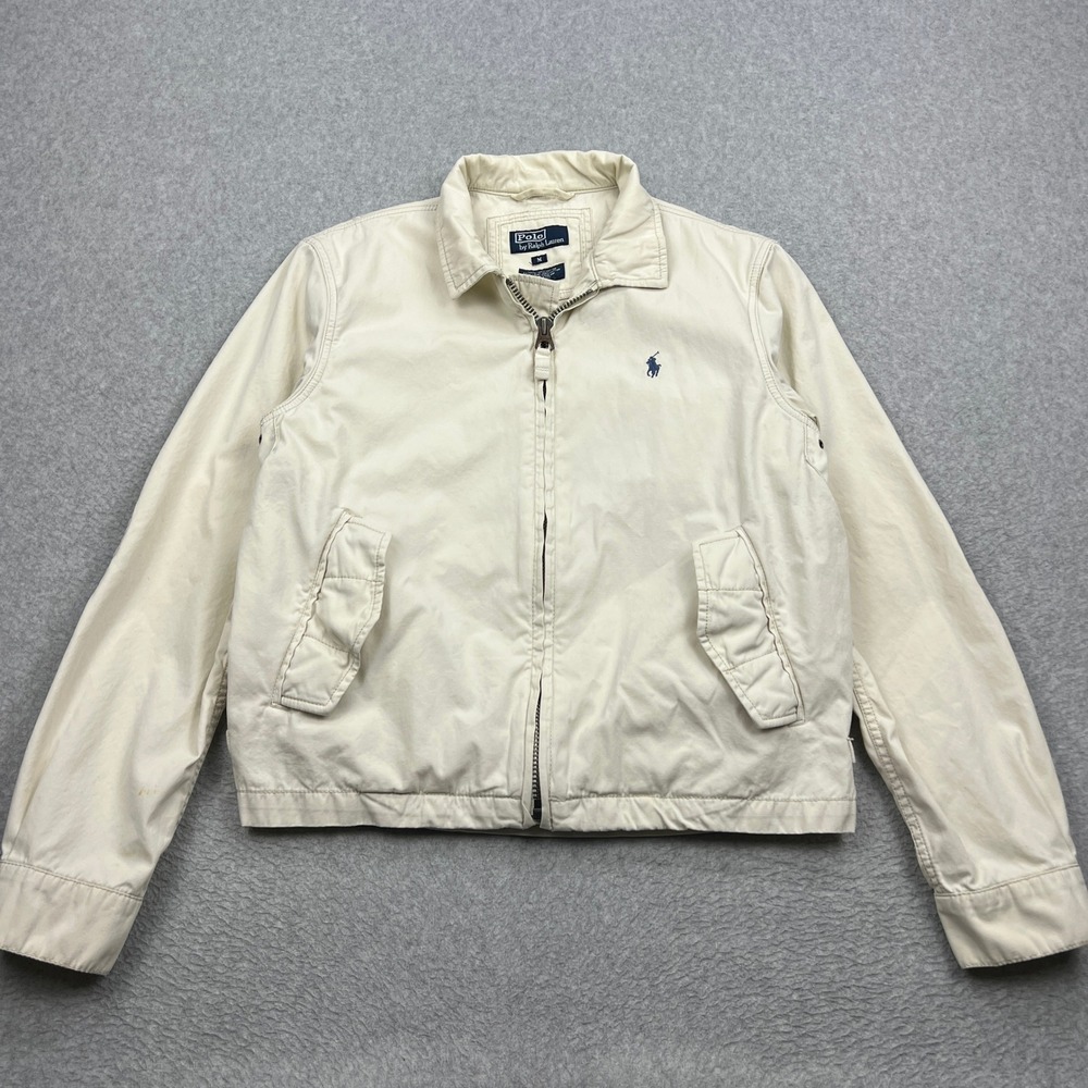 Polo Ralph Lauren Harrington Jacket Mens Medium Cream Full Zip Lightweight Biker